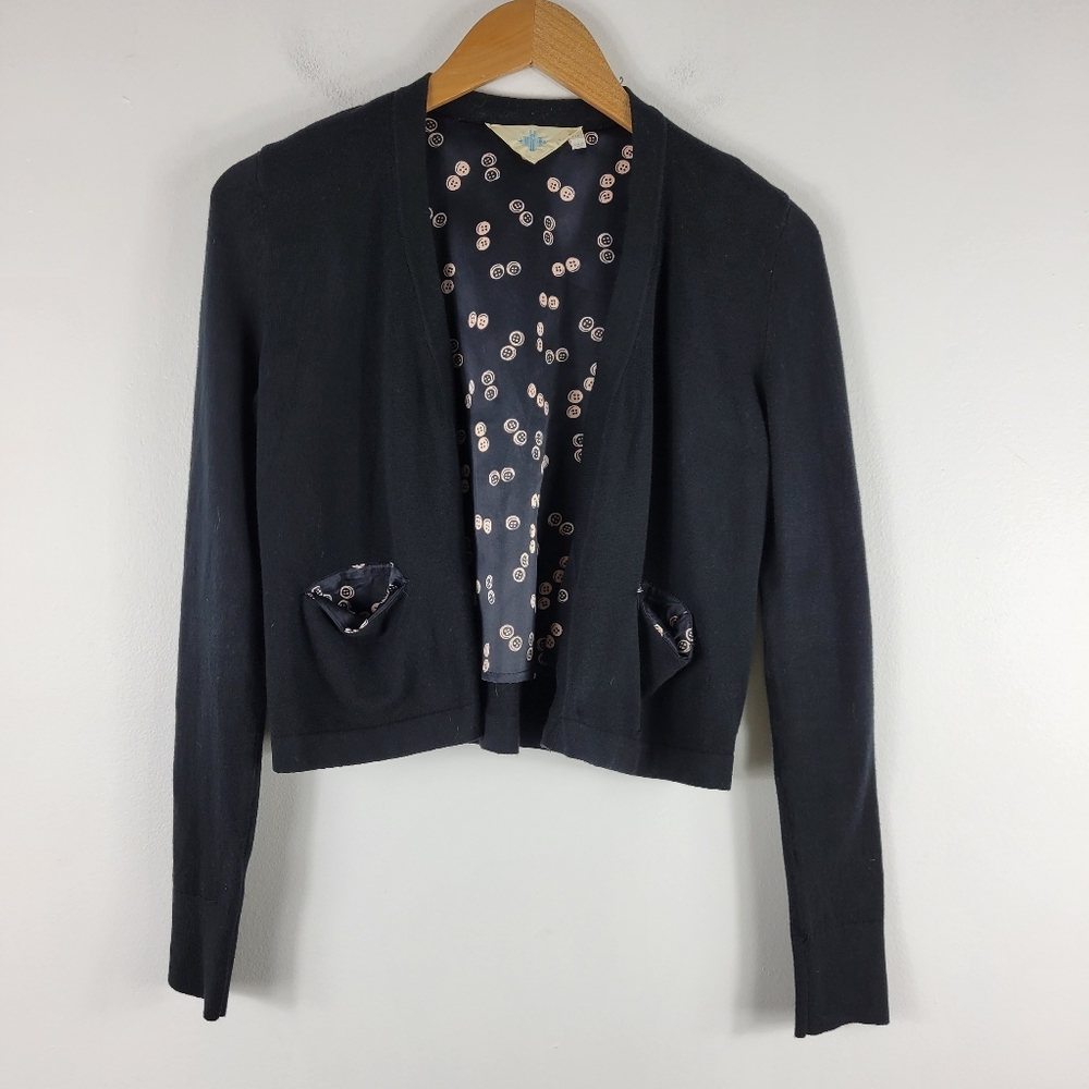 Anthropologie Monogram HWR Button Print Long Sleeve Open Front Cardigan